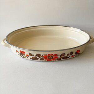VTG 13" Moneta Oval Floral Enamelware Casserole Dish #30 Made in Italy